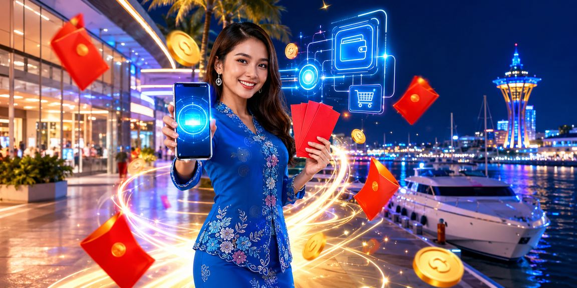Wanita berbaju kurung meraikan bonus selamat datang dalam suasana perayaan Malaysia